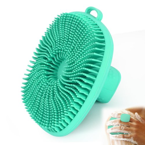 Silicone Body Scrubber for Men, New Upgrade Richer Foam and Effective Cleaning, Premium Silicone Scrubber with Ergonomic No-Slip Handle, Long-Lasting & Easy to Clean, Body Exfoliator Scrubber （Green）