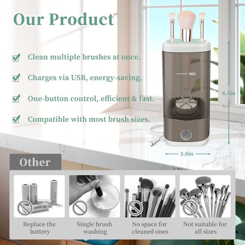 Tpsofy Electric Makeup Brush Cleaner Machine, Ultimate Efficient Automatic Cleaner for All Types of Makeup Brushes- Black