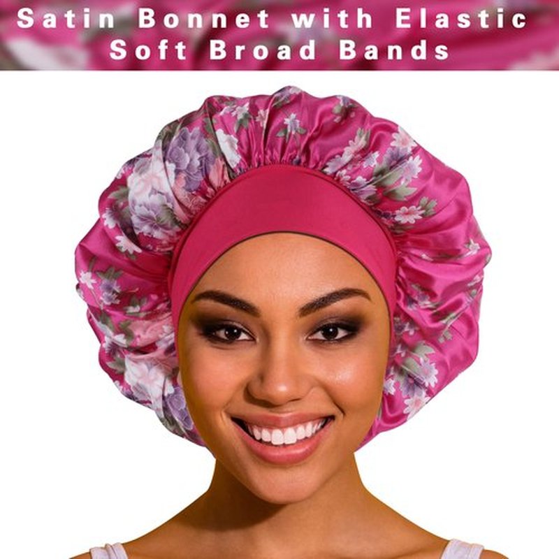 Satin Bonnet Hair Bonnet for Sleeping- 4 Pack Large Silk Bonnets for Black Women with Elastic Soft Band for Hair Care