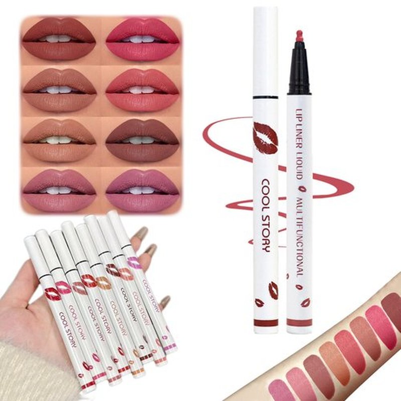 Elugty Cool Story Lip Liner Stain,New Formula Cool Story Lip Liner,Submarine Liquid Lip Liner,Cool Story Lip Liner Liquid,2-in-1 Waterproof Longwear Liquid Lip Liner,Long Lasting Lip Liner (04, 3pcs)