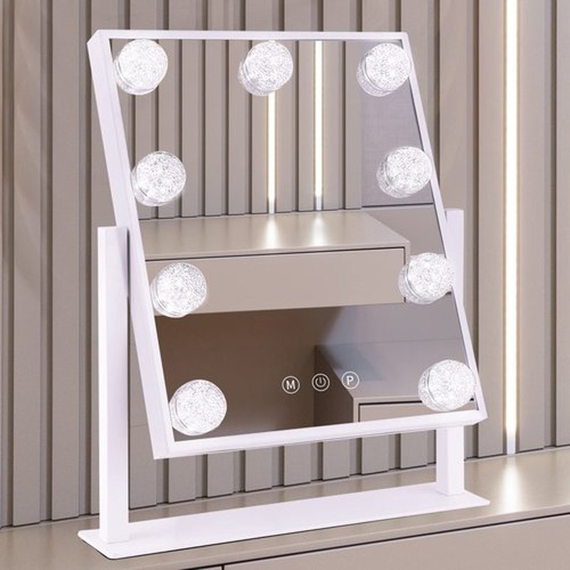 BWLLNI Vanity Mirror with Lights, Hollywood Lighted Makeup Mirror with 3 Color Modes and 9 Dimmable Diamond LED Light Bulbs, Detachable 10X Magnification, 360° Rotation, Touch Control, White