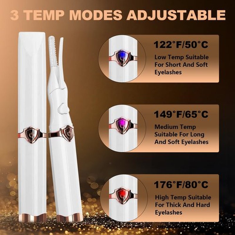 Heated Eyelash Curler - Fast Heat up in 8s - 3 Heat Modes with USB Rechargeable - Electric Eyelash Curler - 24 Hours Long Lasting (Beige)