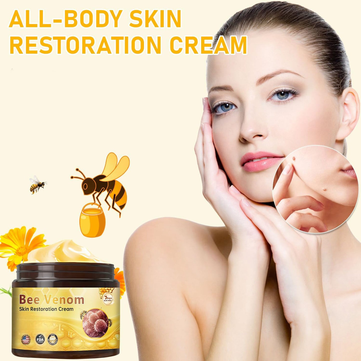 Bee Venom Skin Treatment Cream, Anti-Aging Wrinkle Removal Formula, Natural Ingredients for All Skin Types (2Pcs)