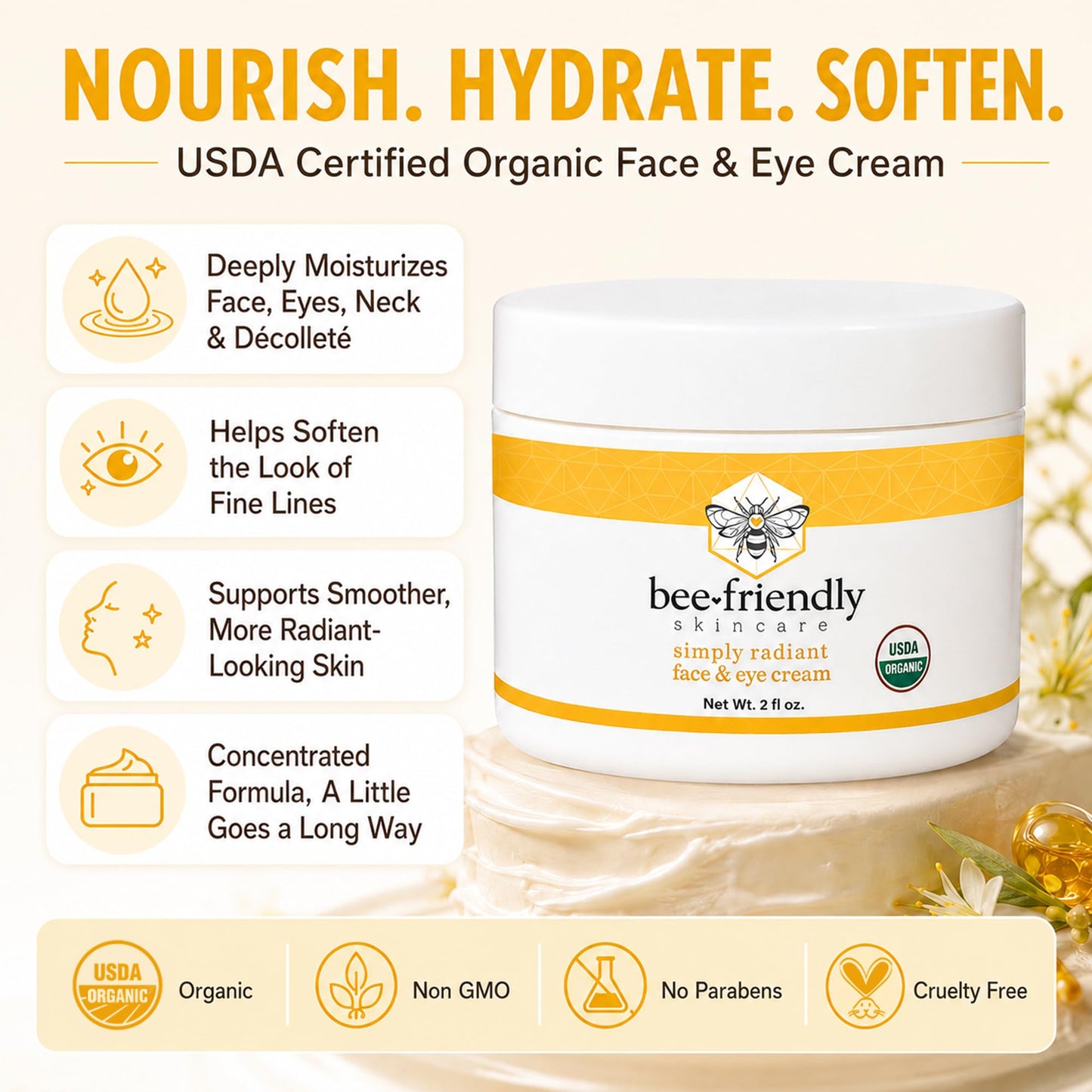 BeeFriendly® Organic Face and Eye Cream, All In One 2 oz