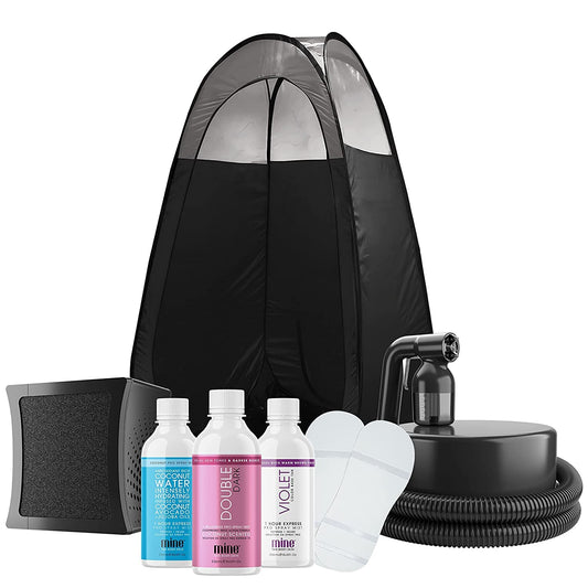 MineTan Expert Esthetician Spray Tan Machine Professional Kit with Sunless Tanner Solution - Handheld Gun, At Home, Fake Tanning Equipment, Airbrush Skin Finish
