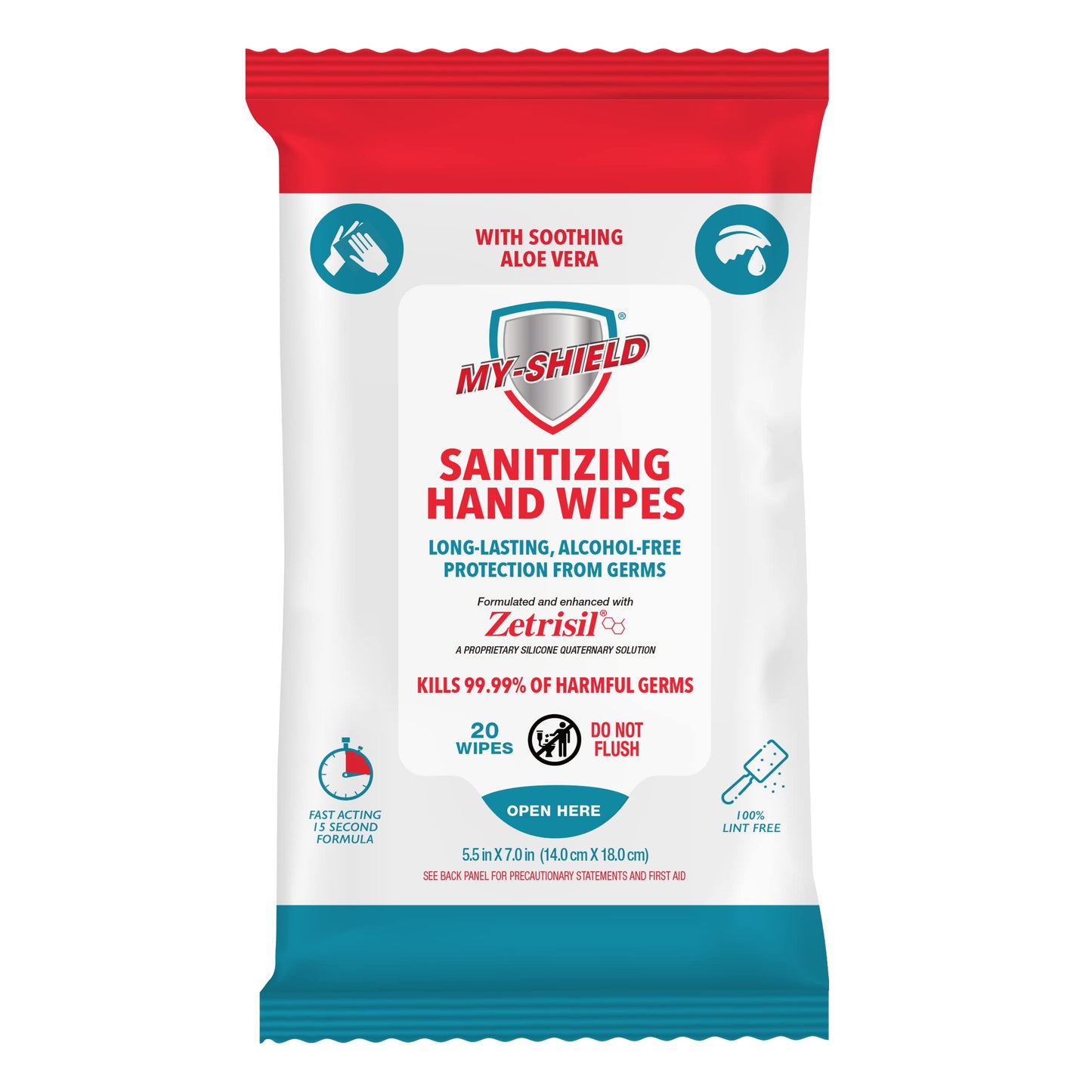 My-Shield Sanitizing Hand Wipes - Travel Pack - 20 Count (4-pack) Alcohol-Free, Long-lasting Protection. Kills 99.9% of Germs. Moisturizes With Aloe Vera. Formulated with Zetrisil.