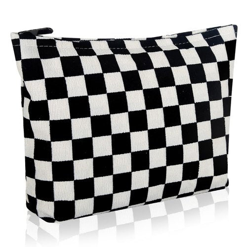 Wudimeitt Cosmetic bag Makeup bag Preppy Cute Corduroy Toiletry bag for women travel essentials (Plaid black)