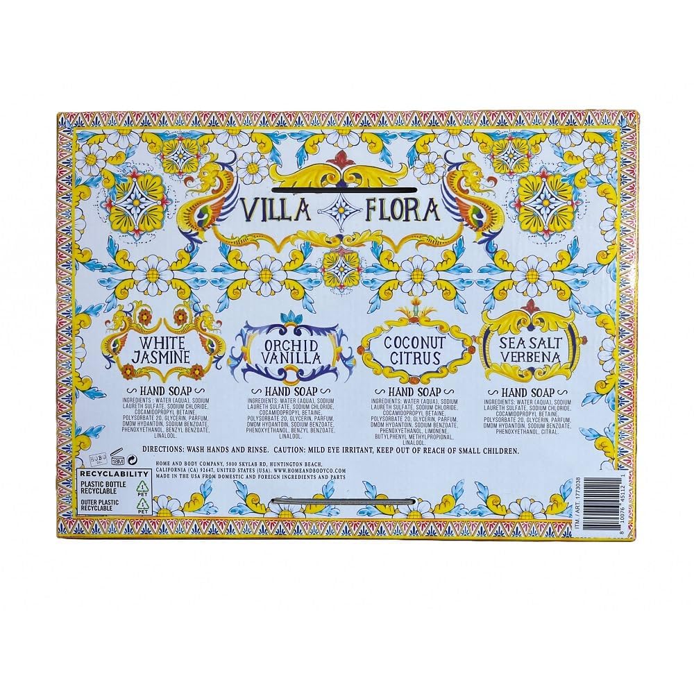 Home and Body Company Hand Soap Villa Flora Collection – 8 Bottles (16 fl oz / 473 ml Each), Essential Oil Infused Scents: Sea Salt Verbena, Coconut Citrus, Orchid Vanilla, White Jasmine