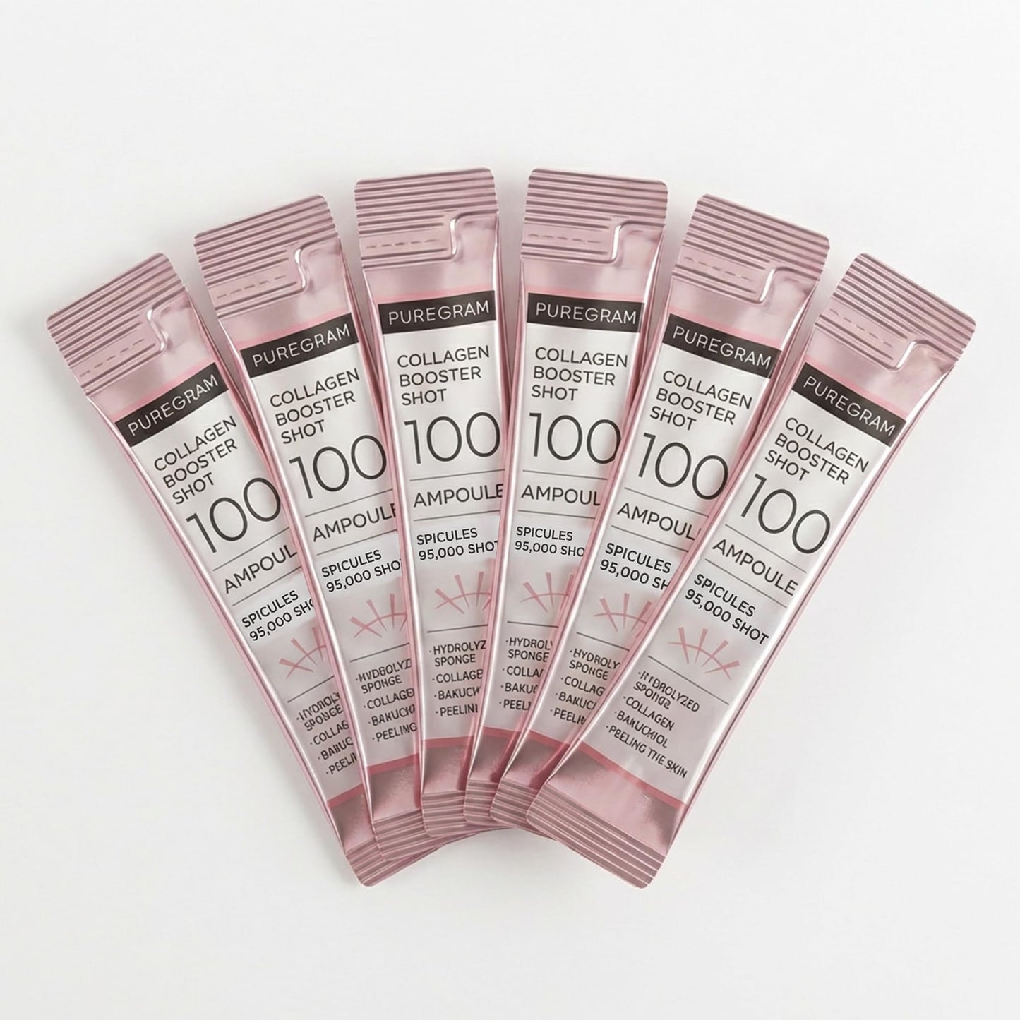 PUREGRAM Collagen Booster Shot 100 Ampoule, Daily Spicule Microneedling Collagen Serum for Skin Texture, Elasticity Look & Healthy Glow with Bakuchiol, Korean Skincare (0.07 fl oz x 6)