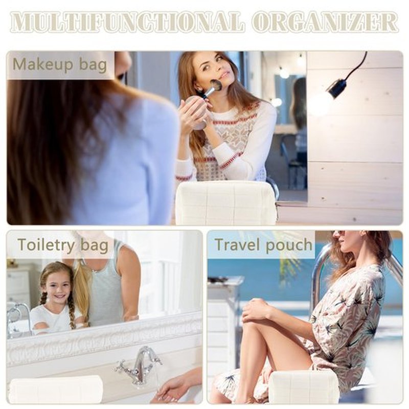 2Pcs Makeup Bag for Women Cosmetic Pouch Travel Small Cosmetic Bag Set Cute Plush White Makeup Pouch Purse Portable Travel Makeup Bag Zippered Toiletry Bag Organizer Trendy Makeup Brushes Storage Bag