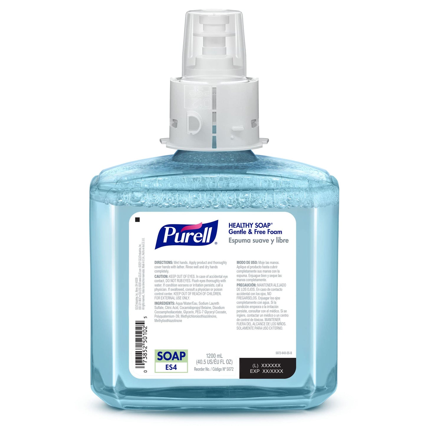 Purell Brand HEALTHY SOAP Gentle & Free Foam,Fragrance Free,1200 mL Hand Soap Refill ES4 Manual-Soap Dispenser - 5072-02 - Manufactured by GOJO,Inc.,(Pack of 4)