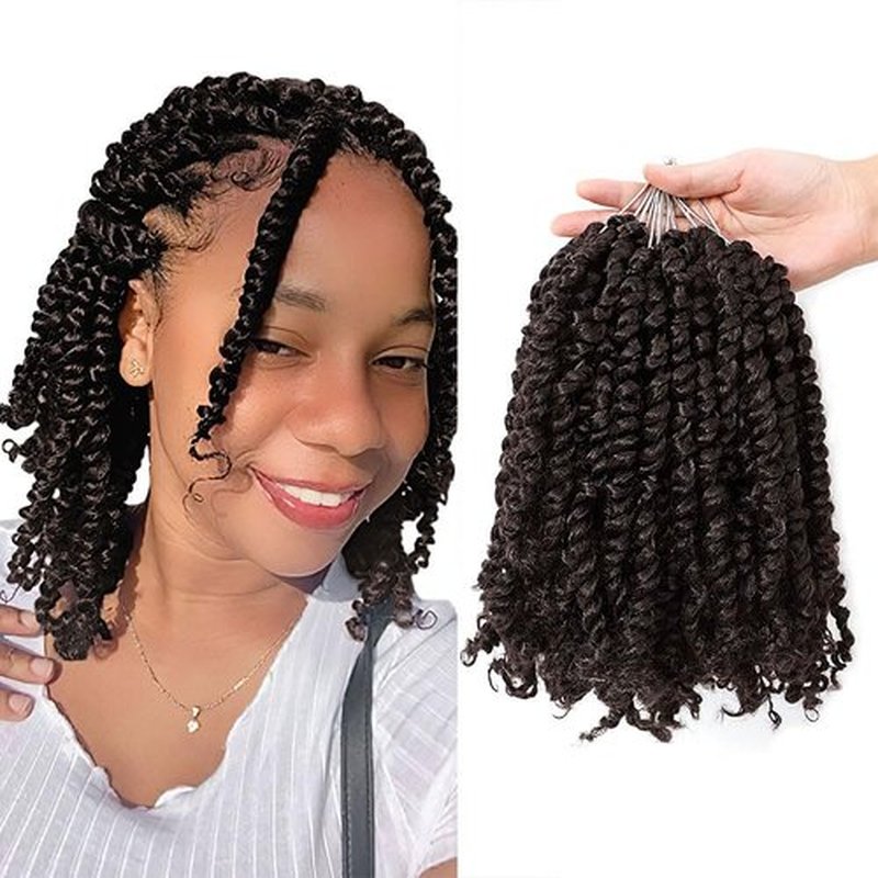Niseyo 8 Inch Passion Twist Hair Pre-twisted 8 Packs Pre-looped Crochet Passion Twist Crochet Hair Short Braids (8Packs, 4#/Brown)