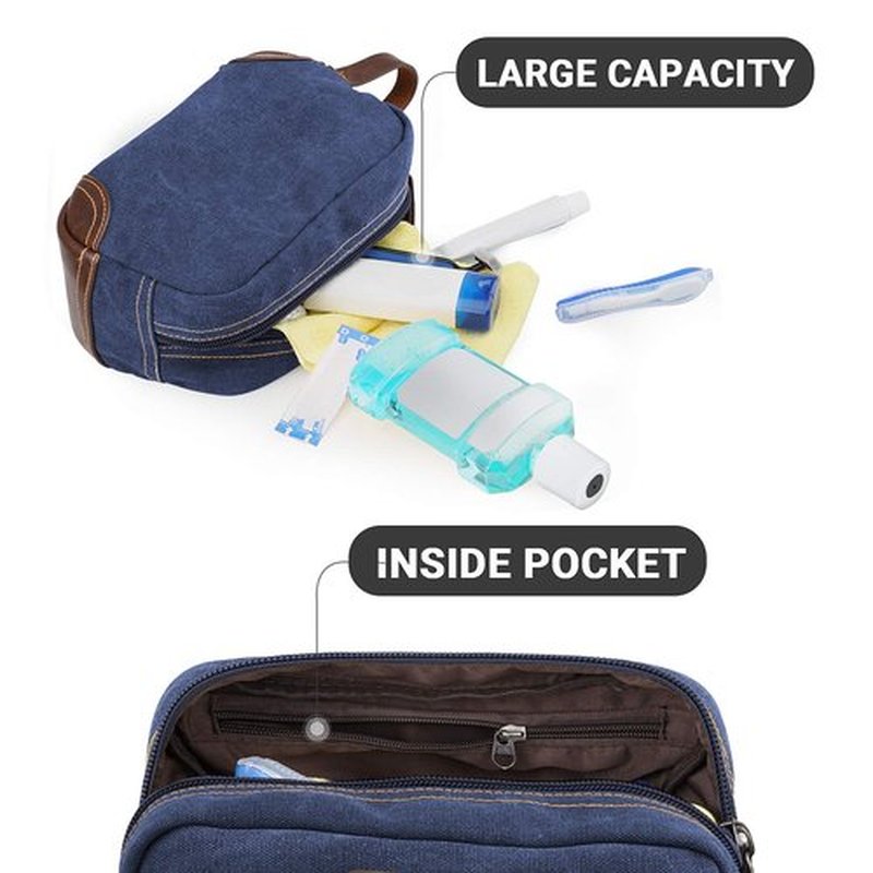 emissary Men's Toiletry Bag, Leather and Canvas Travel Toiletry Bag, Dopp Kit for Men, Travel Bathroom Bag Men's Shaving Kit, Travel Kit Small Bags for Men, Shaving Bag for Travel Accessories (Blue)