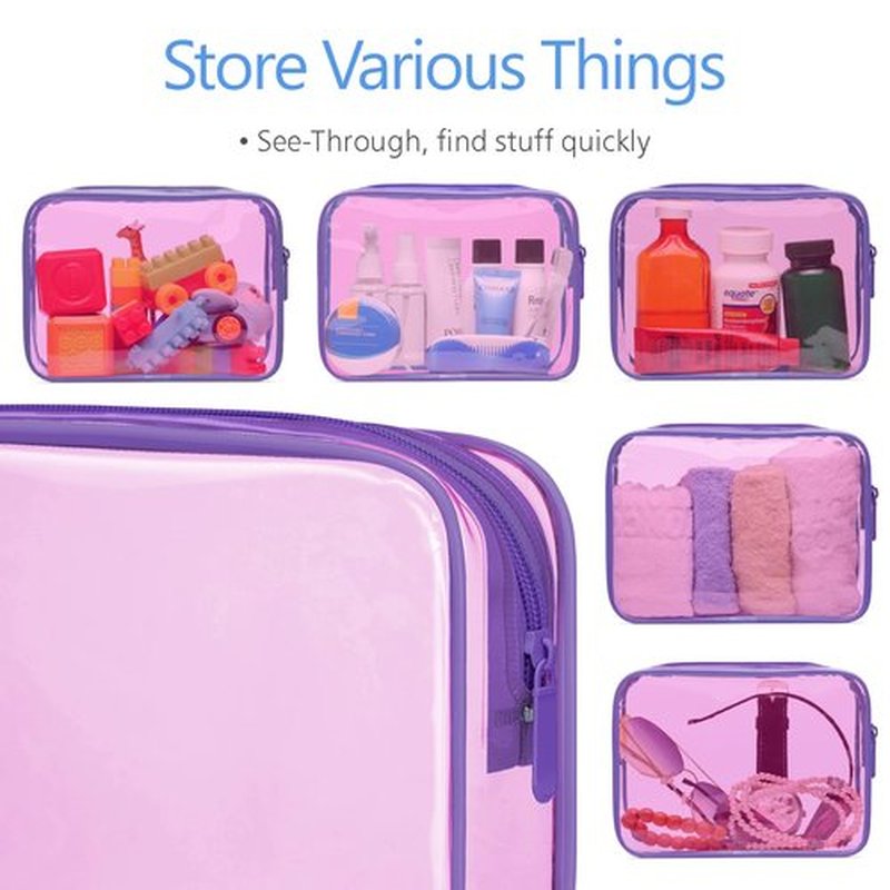 PACKISM TSA Approved Toiletry Bag - 3 Pack Quart-sized Clear Toiletry Bag with Zipper, Clear Makeup Bags Fit Travel Size Toiletries, Carry-on Clear Travel Bags, Light Pinkish Purple