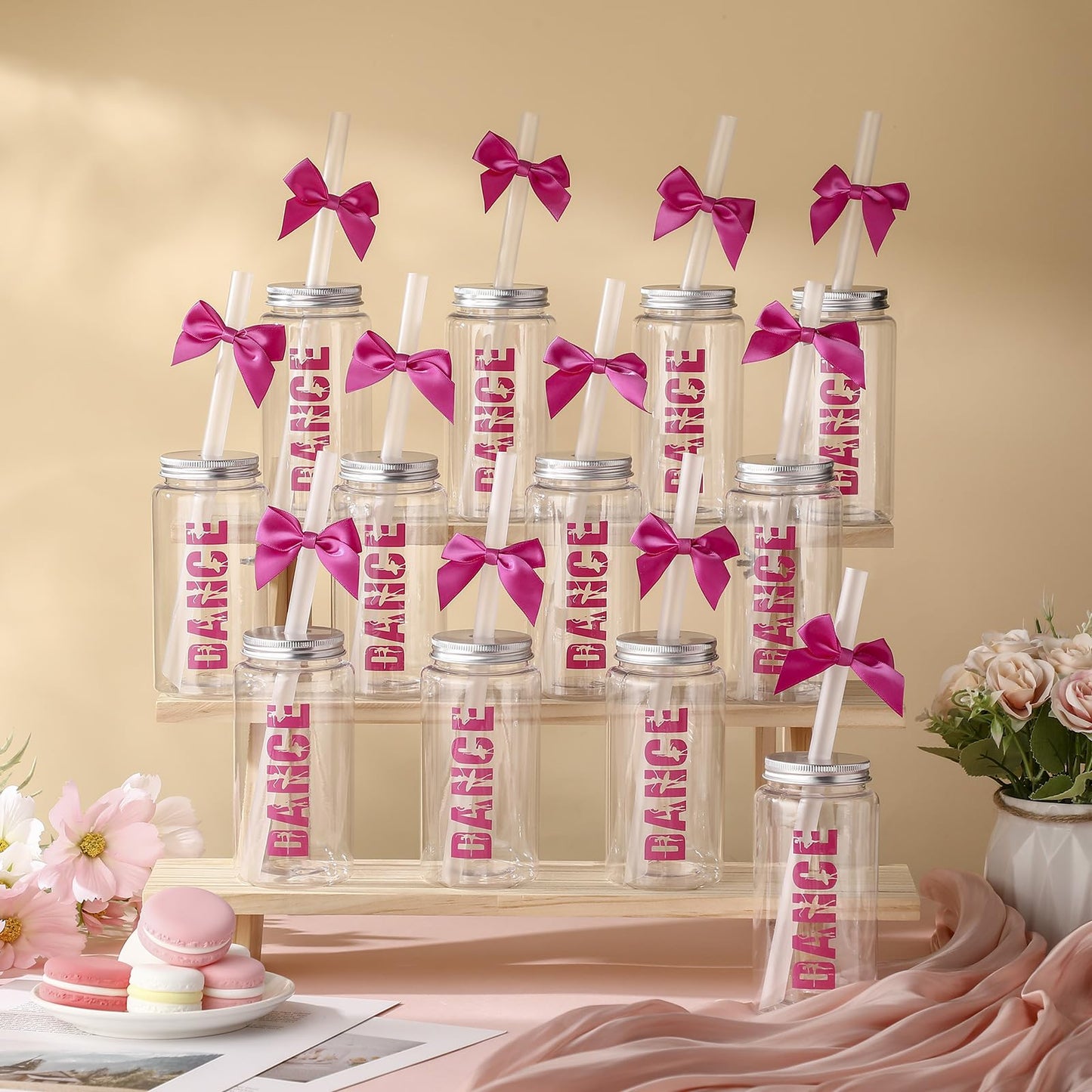 LemonRoad 12 Pcs Dance Recital Tumblers Bulk, Dancer Gifts for Girls, Teens, Her Reusable 11.8 oz Plastic Coquette Bow Aesthetic Cup with Lids and Straws for Ballerina Dance Lovers