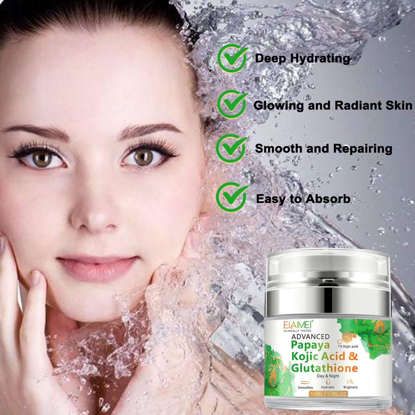 TEEROVA Papaya Cream, Anti-aging Hydrating Natural Formula with Glutathione for Nourishing Dry Skin, Day & Night Face Moisturizer 50ML
