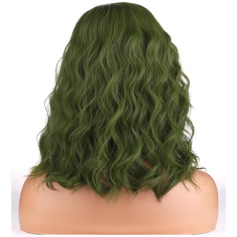 BERON Green Wigs for Women Short Curly Bob Wavy Wig Girls Olive Color Body 14'' Heat Resistant Synthetic Hair Wig Cosplay Daily Party Wigs