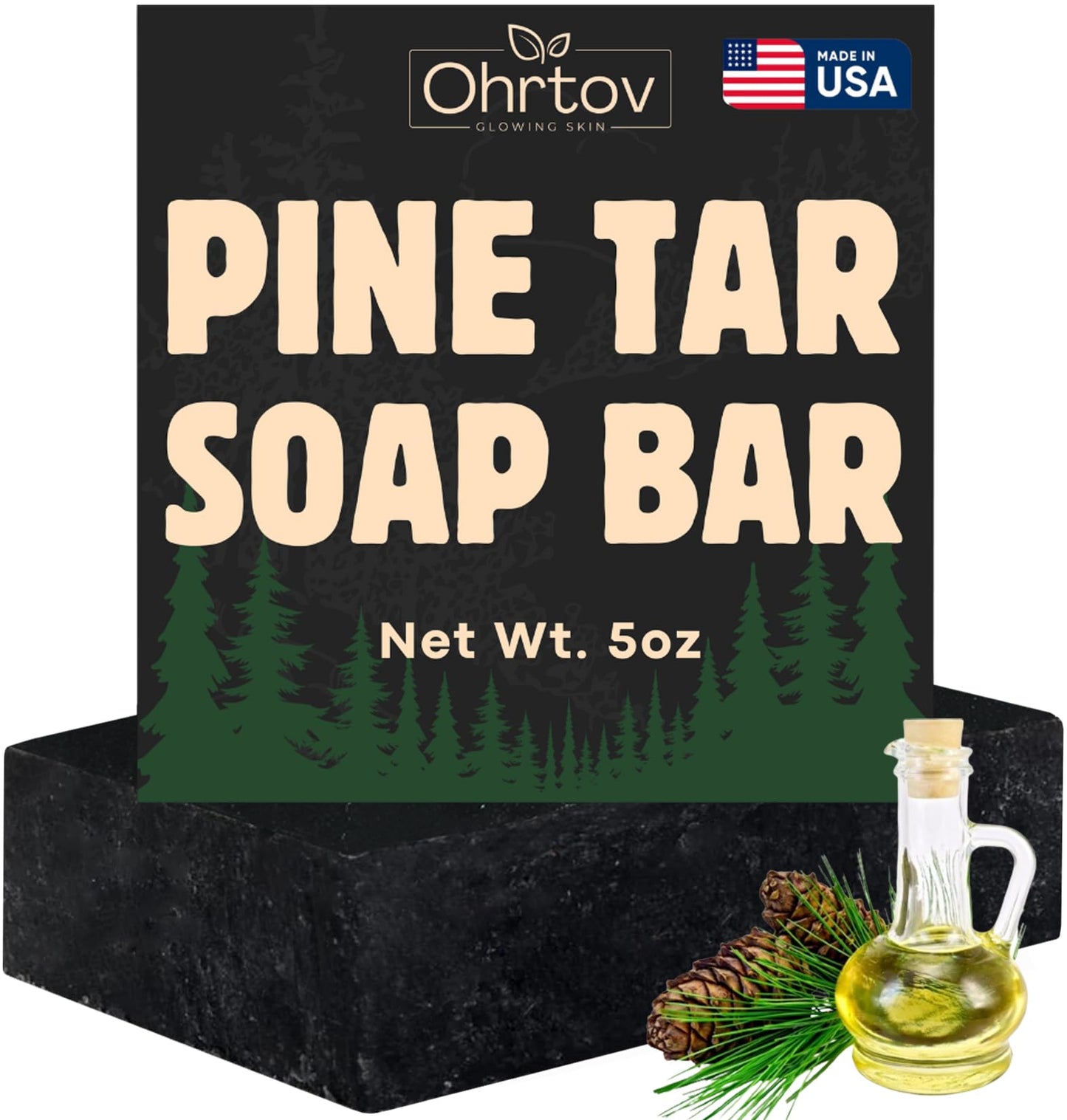 Pine Tar Soap – Natural Pine Tar Soap Bar for Men – Cleansing Bar for Acne, Eczema, Psoriasis & Itch Relief – Face & Body Wash with Activated Charcoal & Colloidal Oatmeal – Men’s Wash Made in the USA