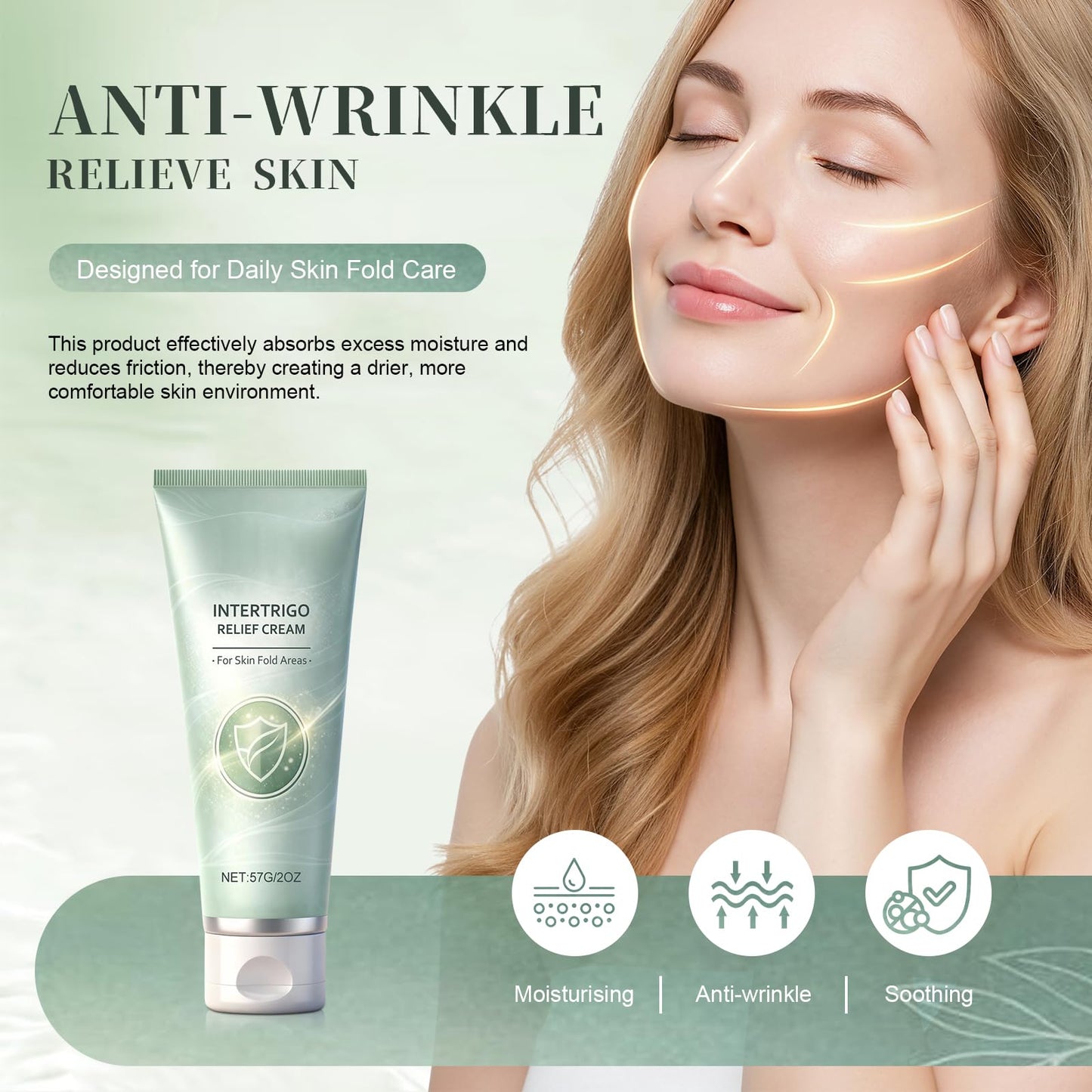 New Intertrigo Cream,Professional Intertrigo Relief Cream, Skin Fold Care & Chafing Support Cream With Zinc Oxide & Undecylenic Acid Helps Soothe Irritated Skin, Moisture & Friction Control (2PCS)