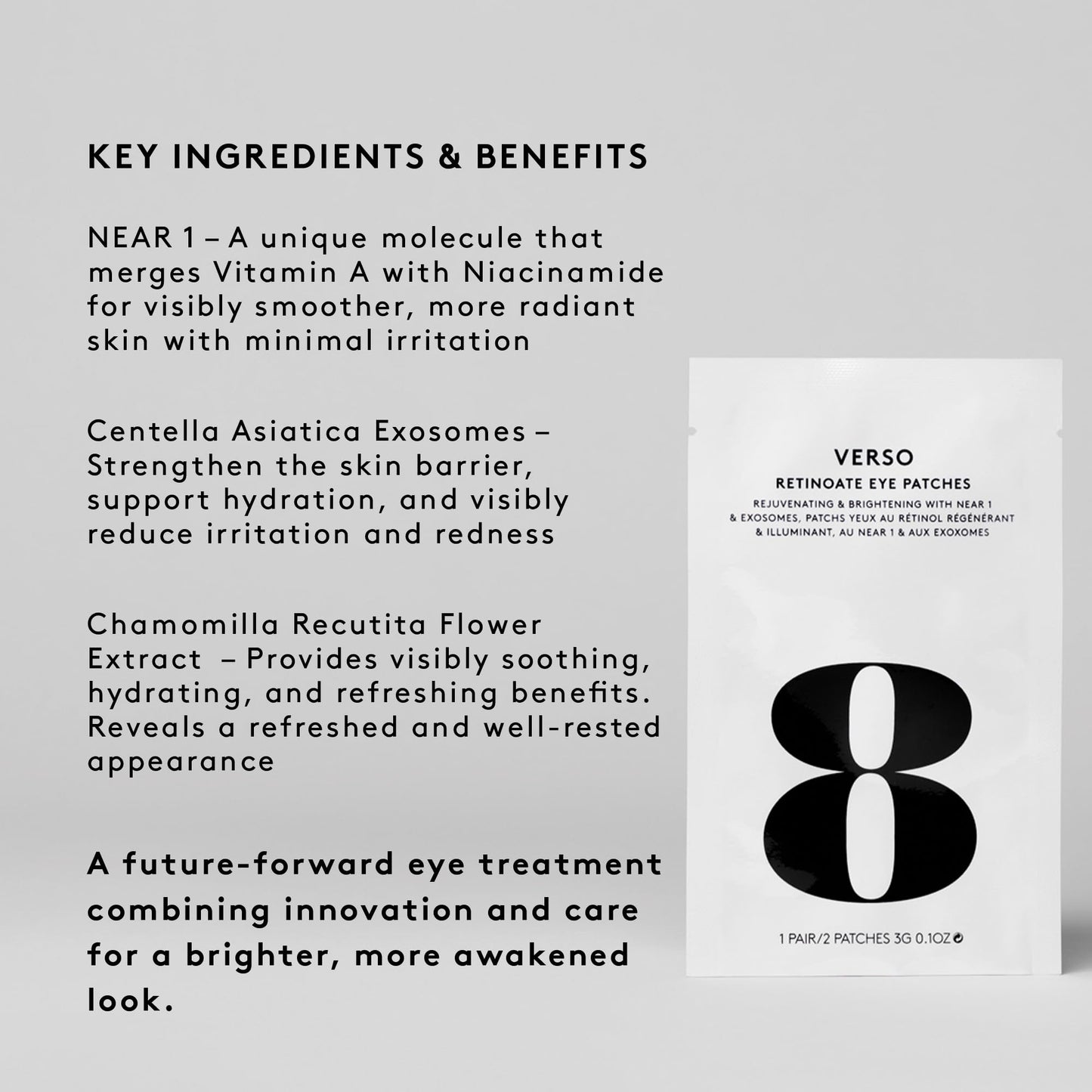 Verso Retinoate Eye Patches, Rejuvenating with Near 1 and Exosomes for Reducing Fine Lines, Wrinkles and Crow's Feet (Single Pair)