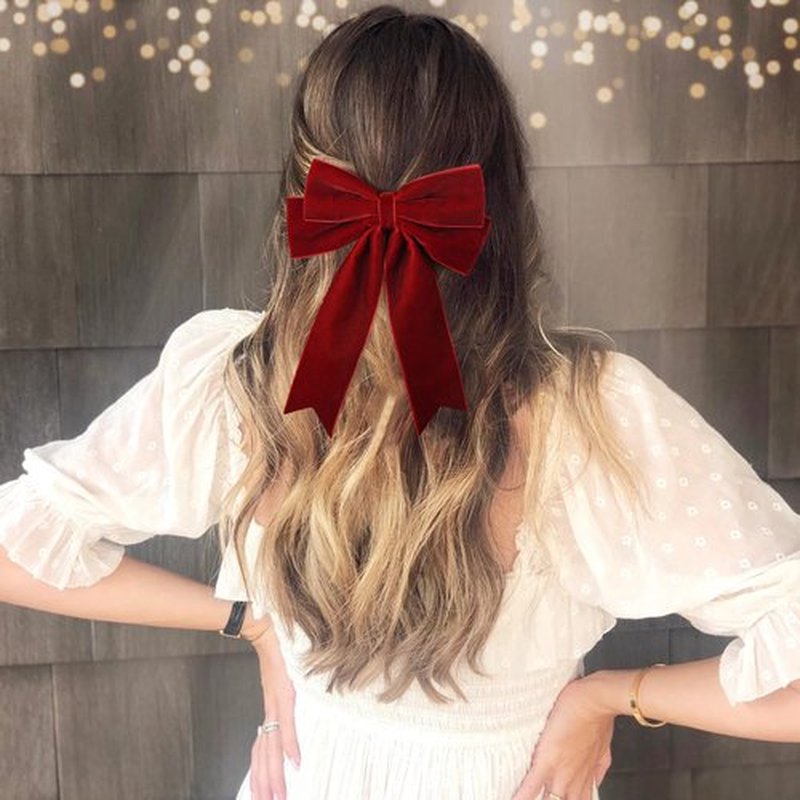 2PCS Velvet Bows Hair Clip Ribbon Green Red Accessories Ponytail Holder Hair Bow for Women Girls Toddlers Teens Kids