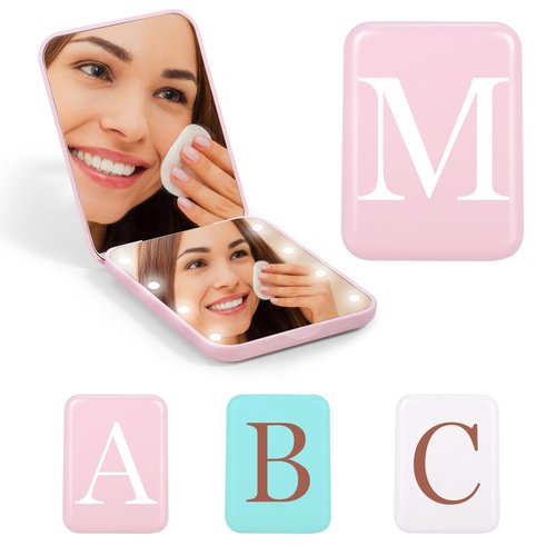STINI Gifts for Mom - Mother of The Bride Gifts, Mom Birthday Gifts, Mom, Mother in Law Gifts, Monogrammed Gifts, Compact Pink Lighted Makeup Mirror Initial M