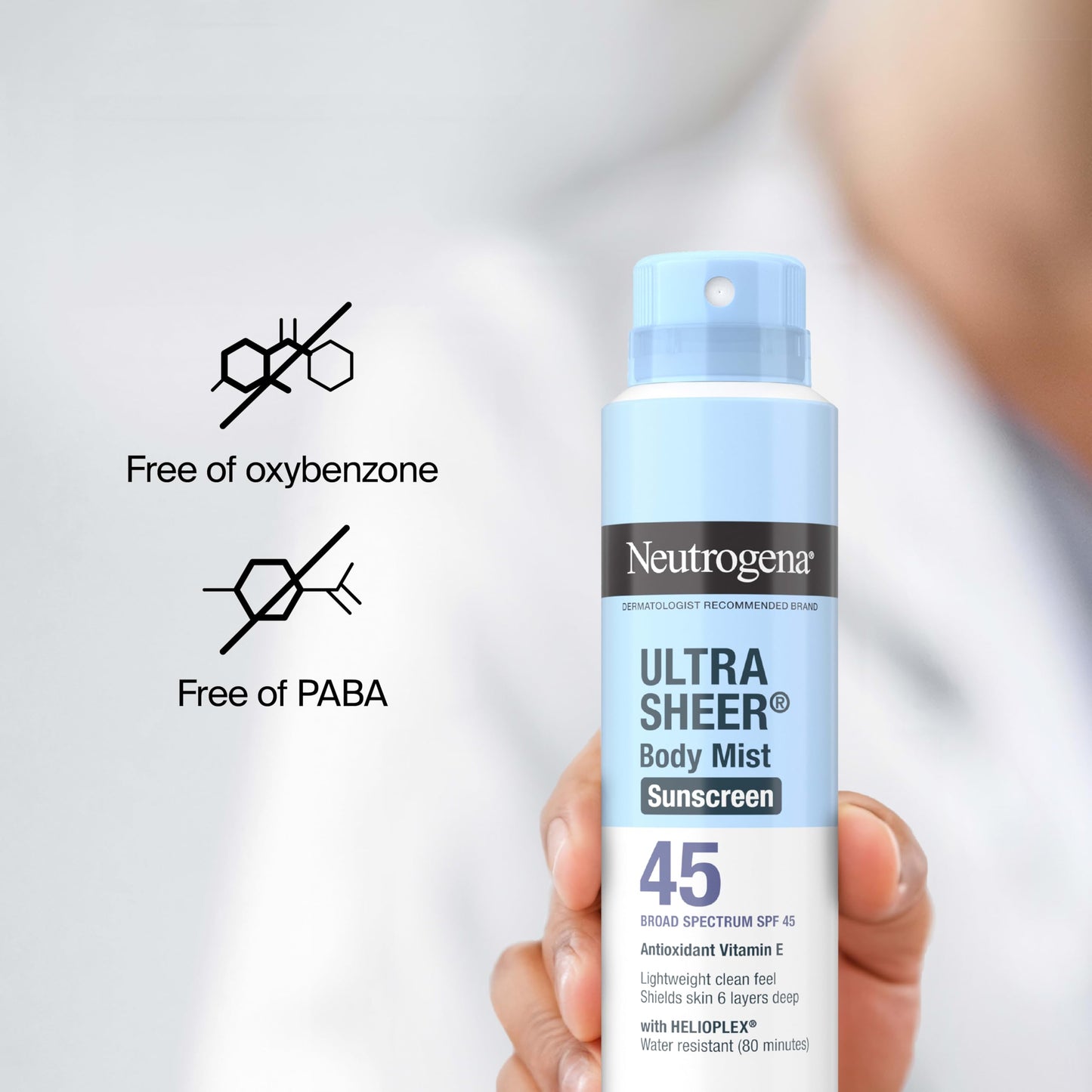 Neutrogena Ultra Sheer Sunscreen Spray SPF 45 Body Mist, Lightweight Non-Greasy Broad Spectrum UVA/UVB Protection, Non-Comedogenic Water Resistant Spray Sunscreen (80 min), Pack of 3, 5 oz