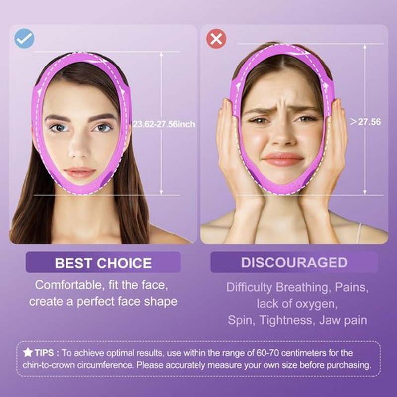 JUSRON V Line Face Lifting Tape Face Strap, Soft Silicone Chin Strap for Women and Men 23-27 Inches (Purple)