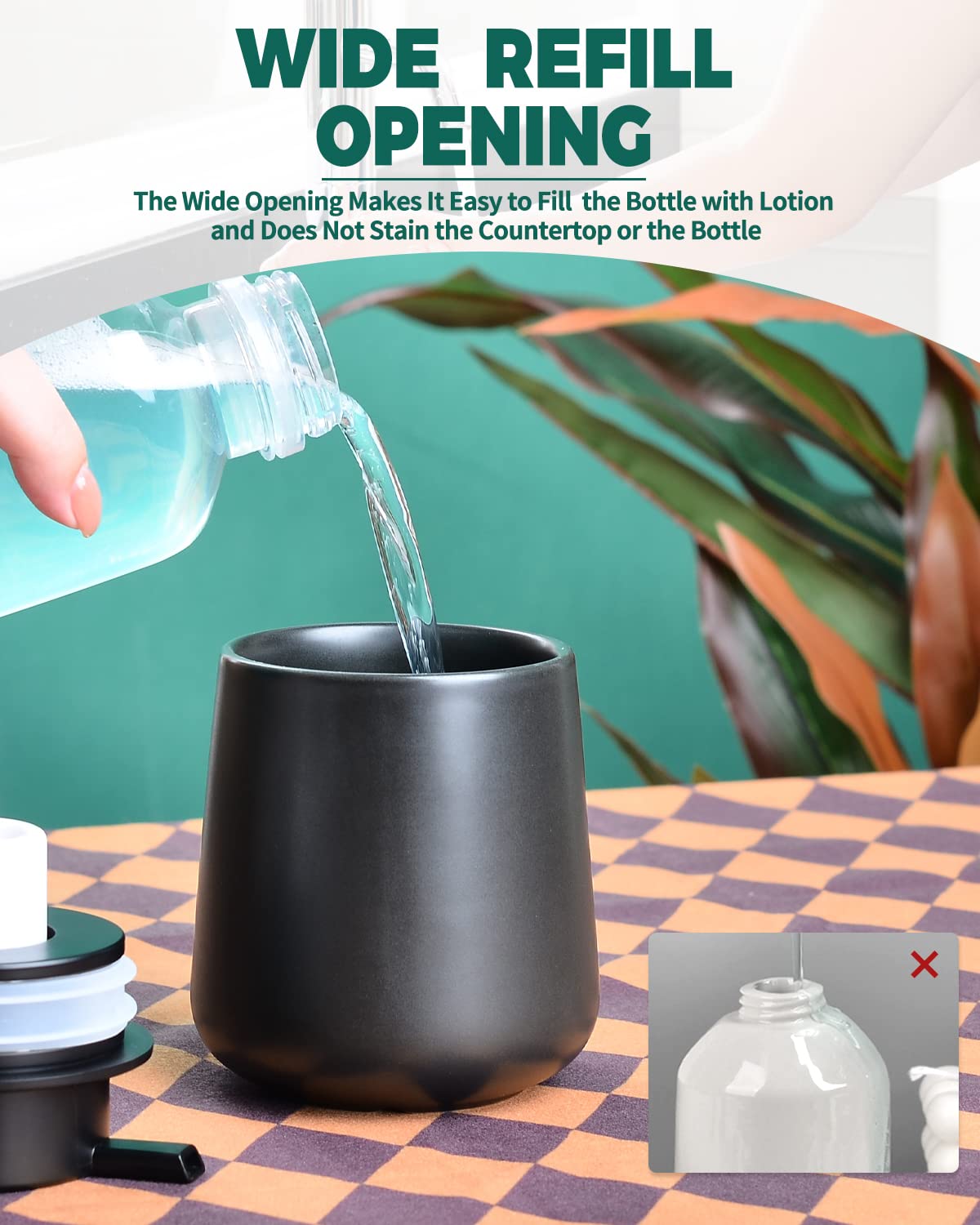 Bosilunlife Ceramic Foaming Soap Dispenser - 12Oz Bathroom Countertop Kitchen Dish Soap Pump Dispenser Foam Soap Dispenser - Matte Black