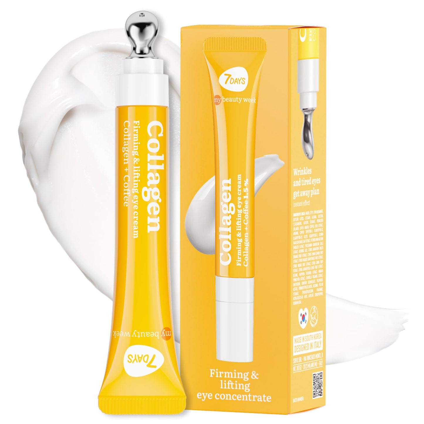 7DAYS Eye Cream Korean Skin Care with Cooling Eye Massager – Collagen Under Eye Cream for Dark Circles, Puffiness & Bags, Anti Aging, Firming & Tightening Eye Care | 0.6 fl oz / 18 ml