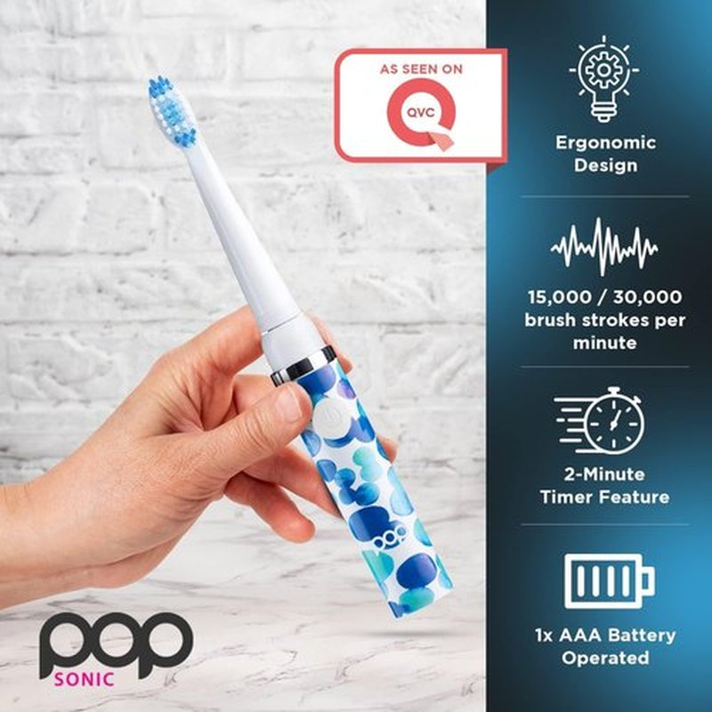 Pop Sonic Electric Toothbrush (Blue Bubbles + 2 Brush Heads) - Travel Toothbrushes w/AAA Battery | Kids Electric Toothbrushes with 2 Speed & 15,000-30,000 Strokes/Minute, Dupont Nylon Bristles