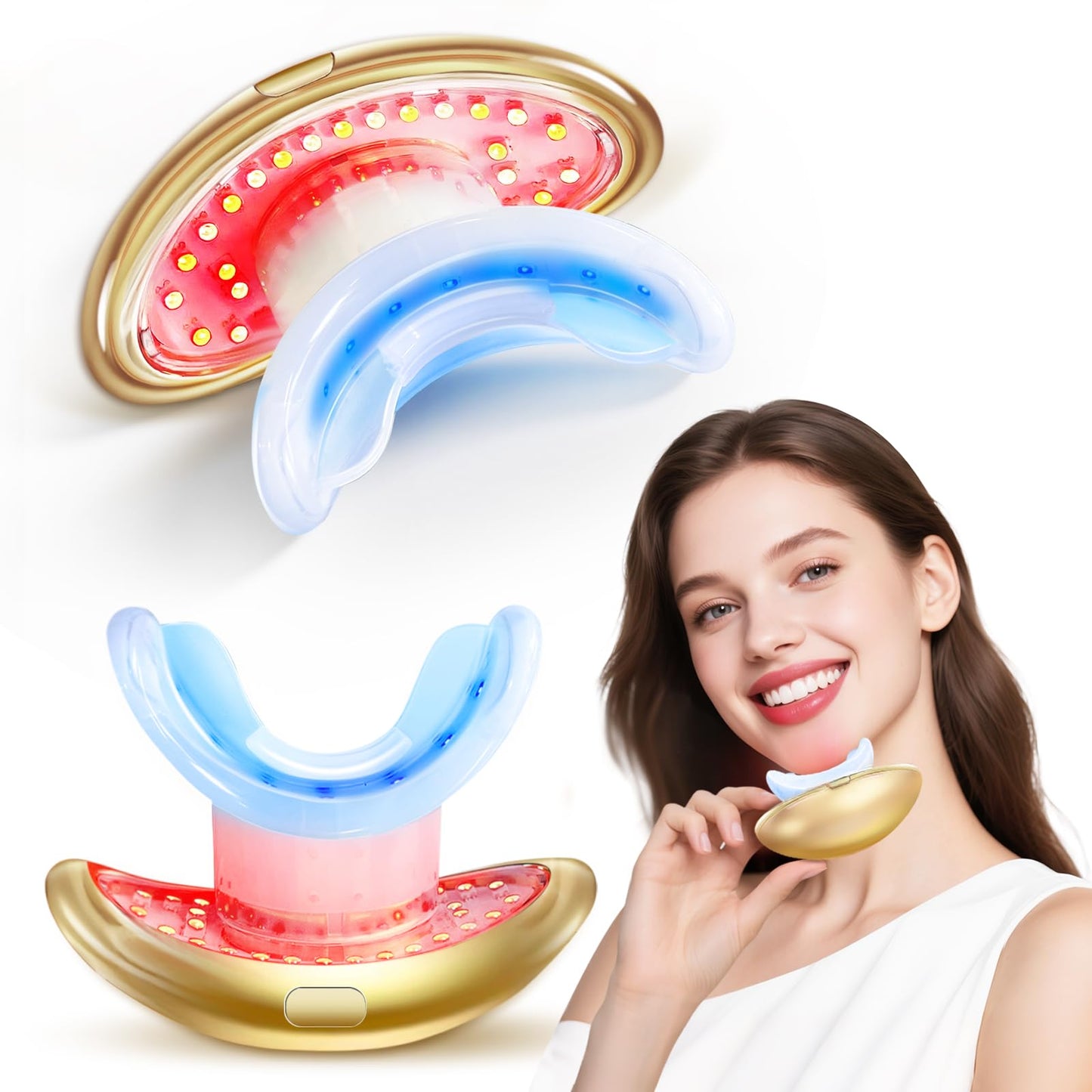 Lip Plumper Device - 2 in 1 Lip and Teeth Brighten Reduce Lip Wrinkles Lip Quick Lip Plumper for Women Female (Gold)