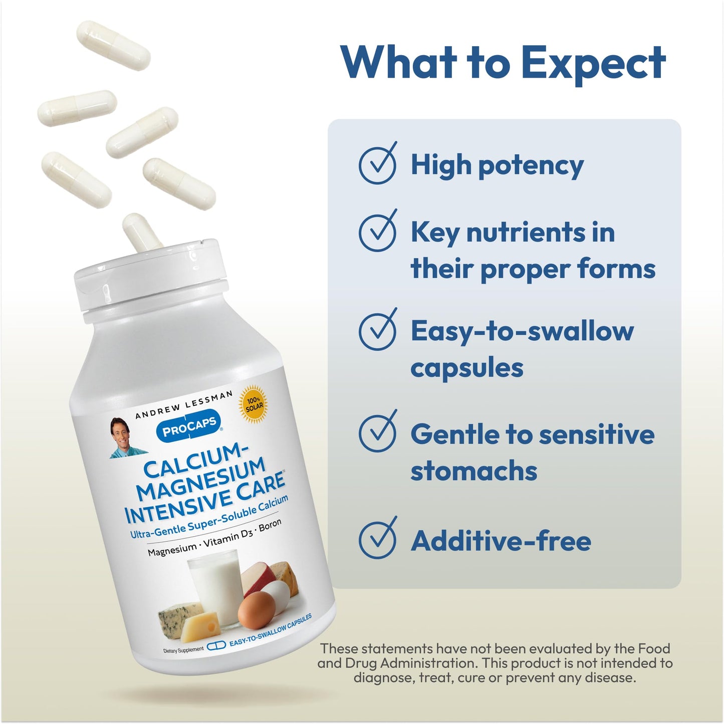 ANDREW LESSMAN Calcium Magnesium Intensive Care 60 Capsules - Bone and Skeleton Health Essentials. Easy to Swallow Capsules, Super Soluble Fine Powder. Gentle to Even The Most Sensitive Stomachs