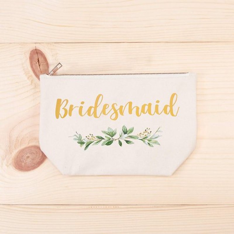 ELEGANTPARK Bridesmaid Gifts Bridesmaid Makeup Bag Wedding Party Cosmetic Bag Bridal Shower Gifts Canvas Gold Script