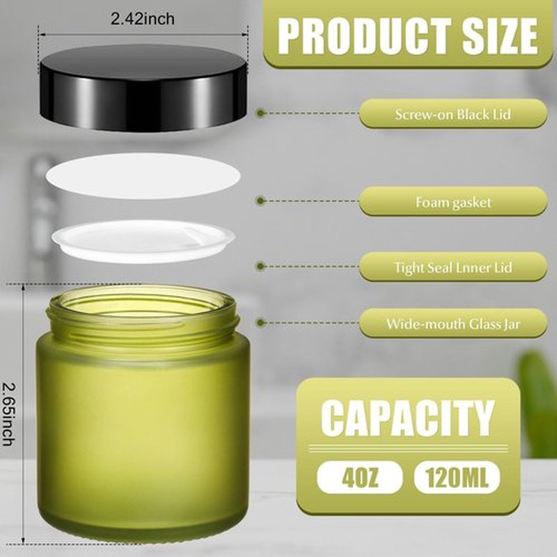 Norme 4 oz Glass Jars with Lids Leakproof Round Airtight Jars Empty Cosmetic Jars with Inner Liners Lid for Storing Lotions Powder Ointments Candle Making (64 Pcs, Pea Green)
