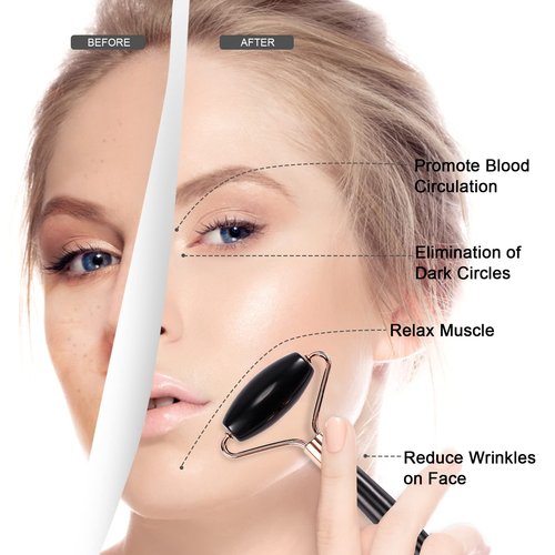 XYZBSTAR Jade Roller for Face, Facial Roller Massager Skin Care Tool, Gua Sha Facial Tools for Face, Neck, Eyes, Reduce Puffiness of The Skin (Black)