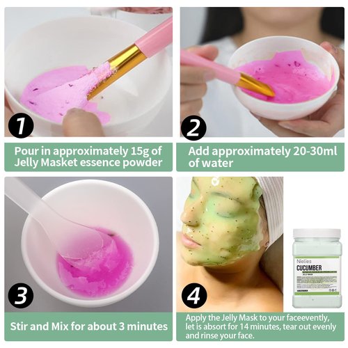 Nielies Jelly Mask, Facial Skin Care- Peel-Off Jelly Mask Set, Jelly Mask For Facials, Face Mask For Instant Hydration, Vegan Peel Off Face Mask, For Smoothing, Hydrating (Cucumber)