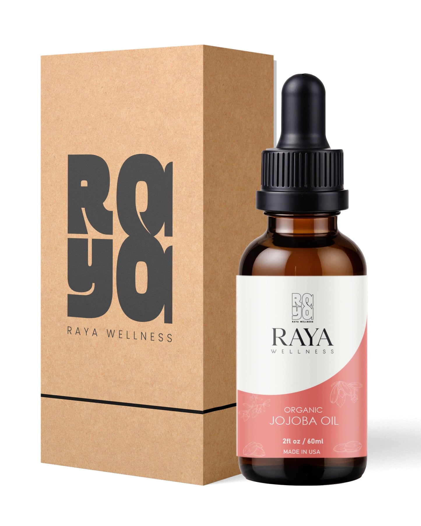 Raya Wellness - USDA Organic Jojoba Oil - Cold-Pressed - Made in USA - Glass Bottle - 2 fl oz (60 ml)