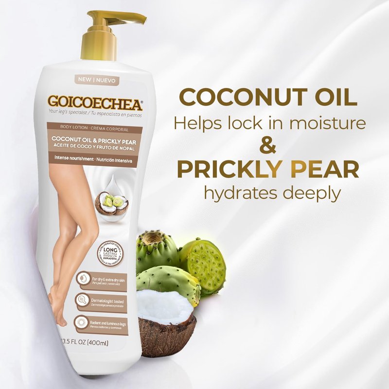 Goicoechea Intense Nourishment Body Lotion with Coconut Oil & Prickly Pear | Womens Lotion for Dry Skin, Body Cream and Moisturizer for Dry Skin, Varicose Veins Cream for Legs, 13.5 fl oz, 1-Pack