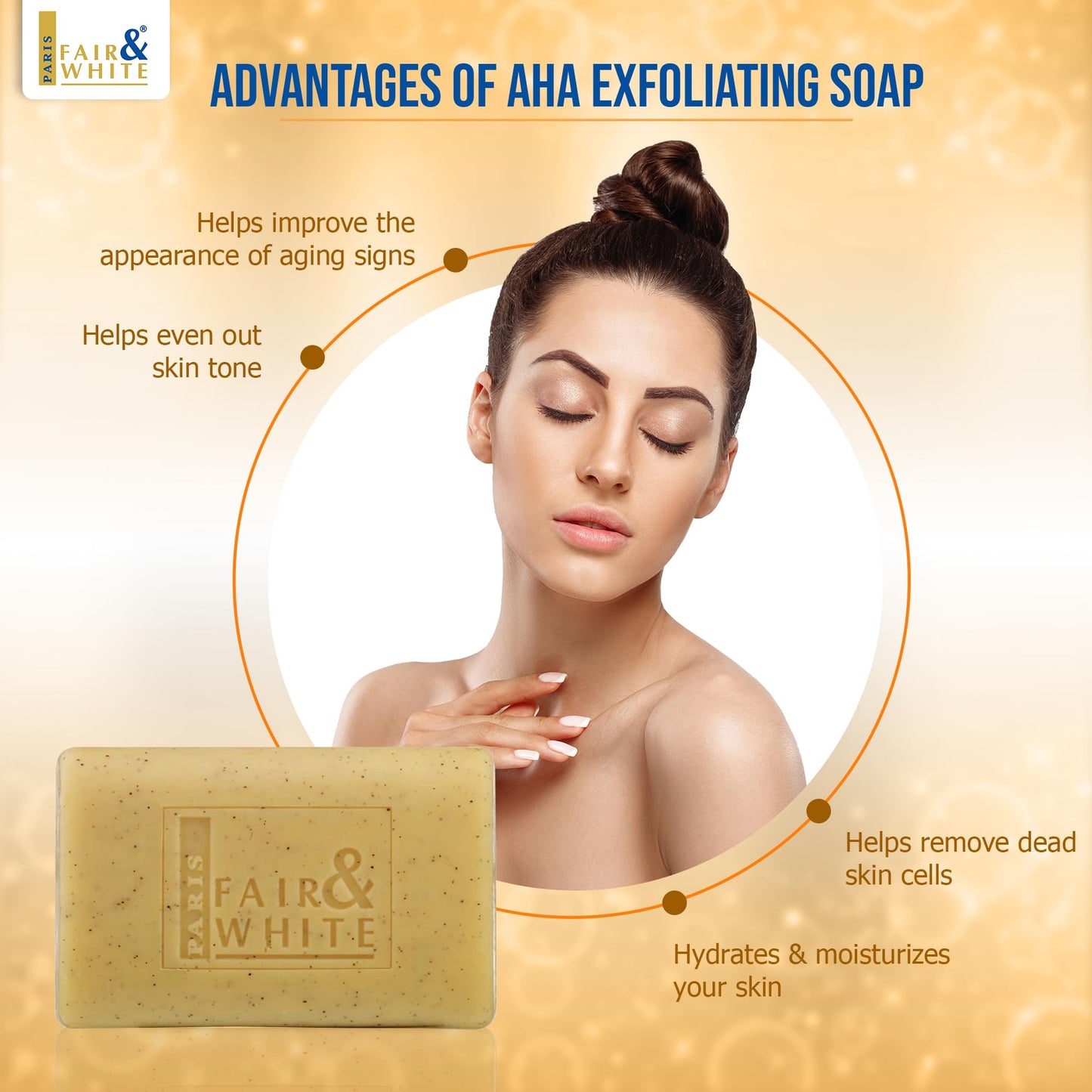 FAIR & WHITE Original AHA Exfoliating Soap - 200g / 7oz – Skin Brightening Soap, Lactic Acid Bar, Fade Dark Spots on: Face, Knees, Body & Armpits