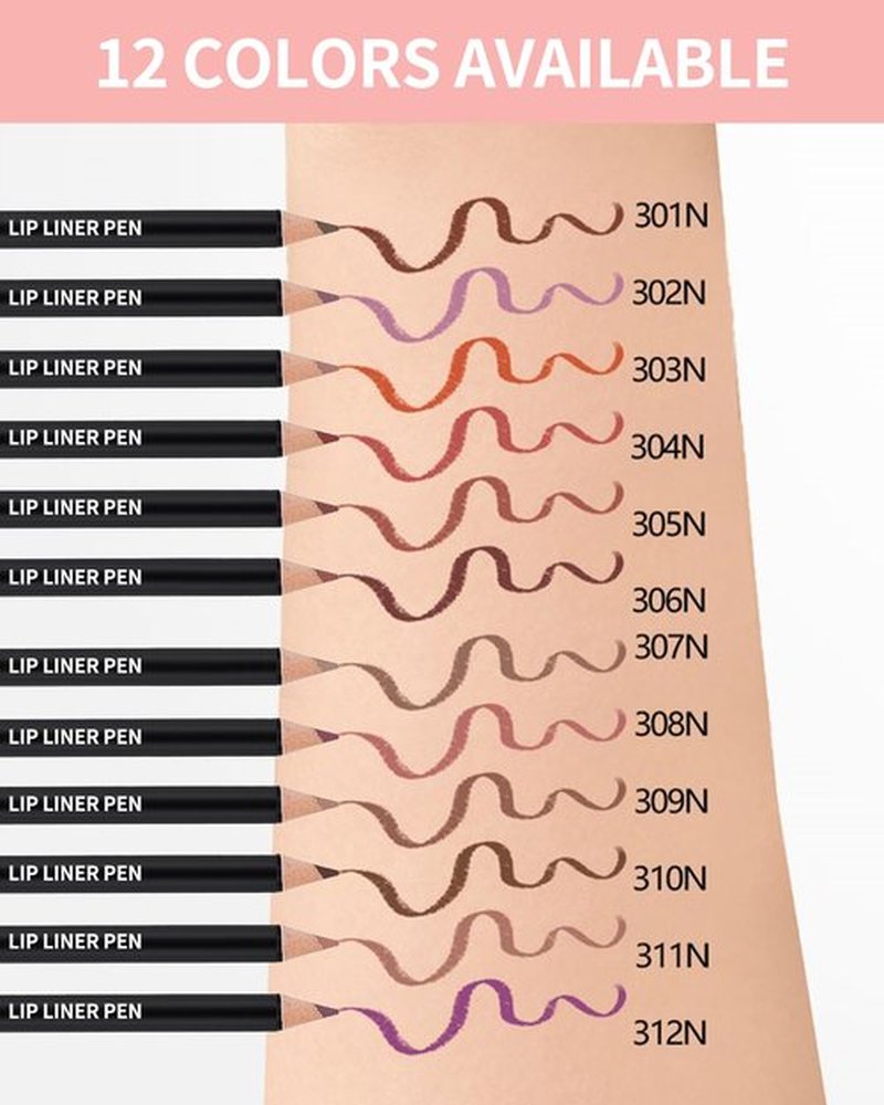 Matte Lip Liner Pencil Set, 12 Colors Creamy Lipliner Crayon, Long Lasting Waterproof Lip Tint Stain, Smooth, High Pigmented, Smudge-Proof Non-Stick Cup Lipstick Makeup Pen, Lip Liners Kit for Women-S