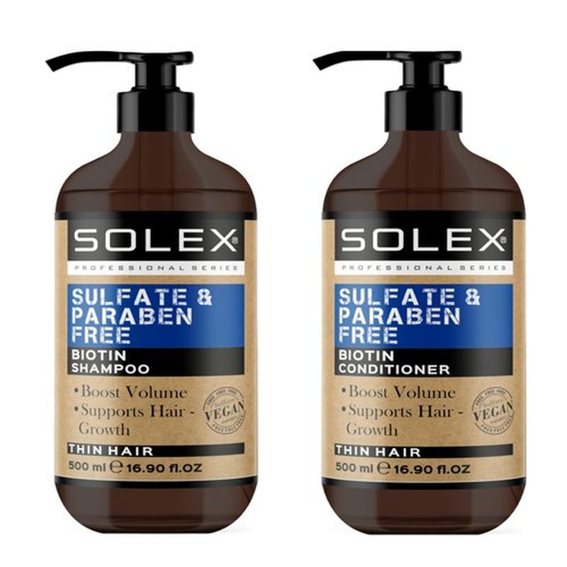 Solex Biotin Oil Shampoo and Conditioner Set for Hair Growth- Sulfate & Paraben Free - Volumizing Shampoo - Treatment for Men & Women Hair Thickening Volumizing Products, (2 pc. X 16.9 Fl Oz / 500mL)