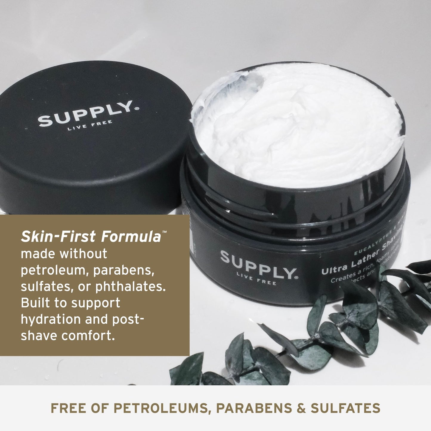SUPPLY Ultra Lather Shaving Cream for Men – Rich Cushion for Smoother Shave – Helps Reduce Shave Irritation – White Birch & Sage – 3.4 oz