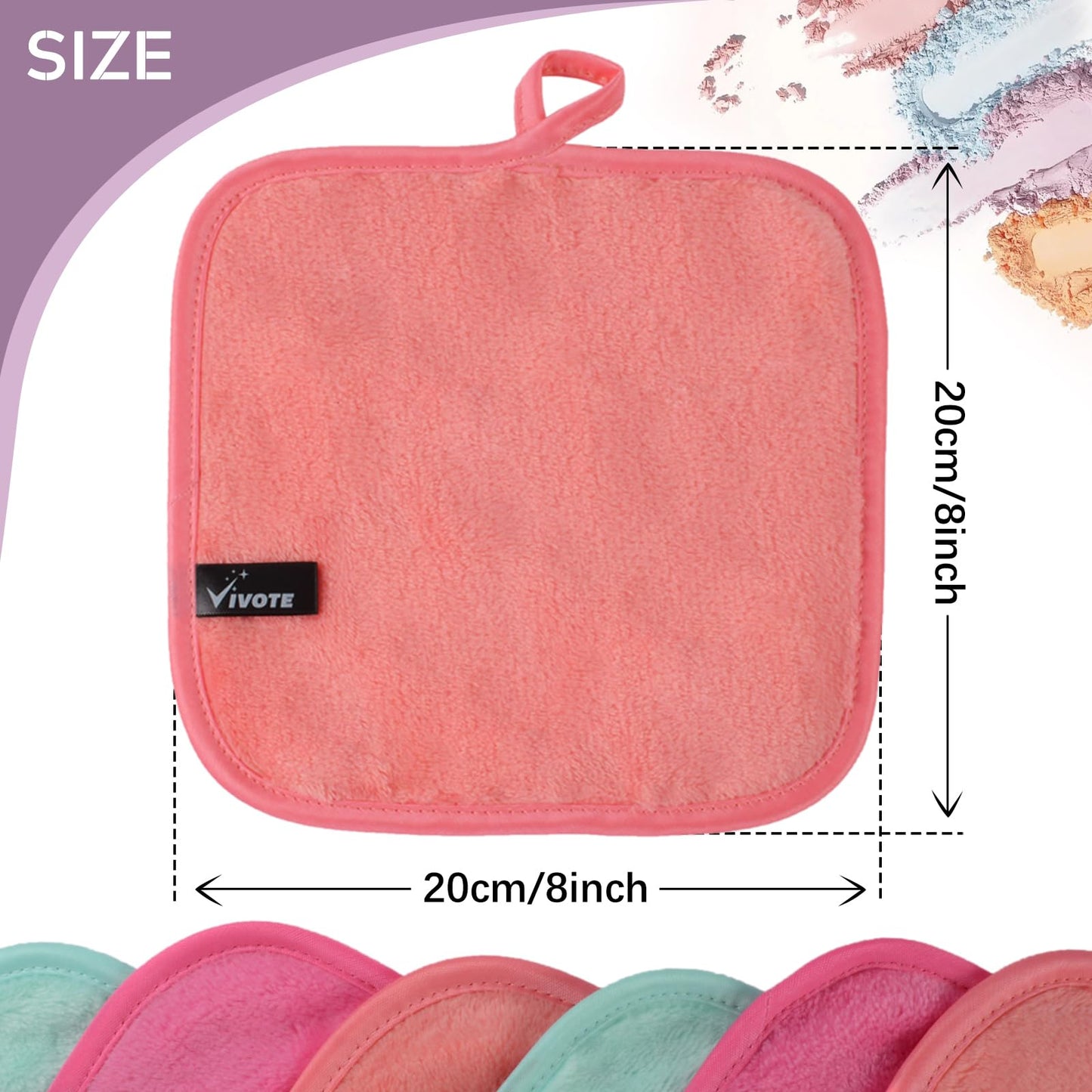 VIVOTE Microfiber Face Cloth Quick Drying Flannel Face Cloth Reusable Makeup Remover Cloth, Ultra Soft Wash Cloth for Face (20cmx20cm,6pack, Multi-color)