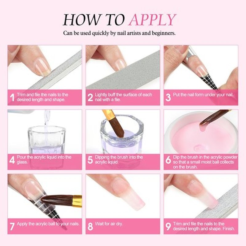 Acrylic Nail Kit for Beginner Professional Nail Kit Acrylic Set with Nail Lamp 12Pcs Glitter Powder Nail Art Rhinestones Base Top Coat 100PCs Nail Tip Nail Tools DIY Home Salon