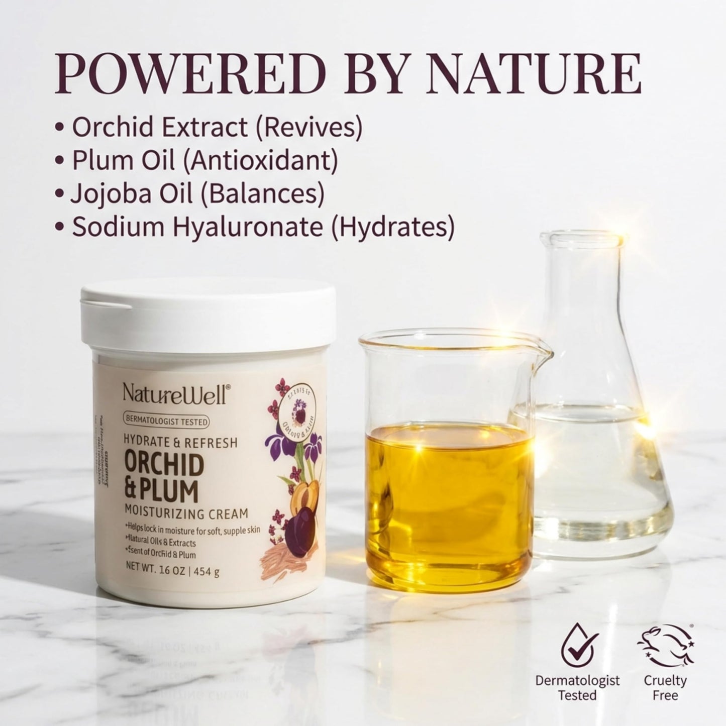 NATURE WELL Orchid & Plum Body Cream, Moisturizing Cream for Dry & Sensitive Skin, Hydrating Body Moisturizer with Natural Oils & Extracts, Orchid & Plum Fragrance, Dermatologist Tested, 16 Oz
