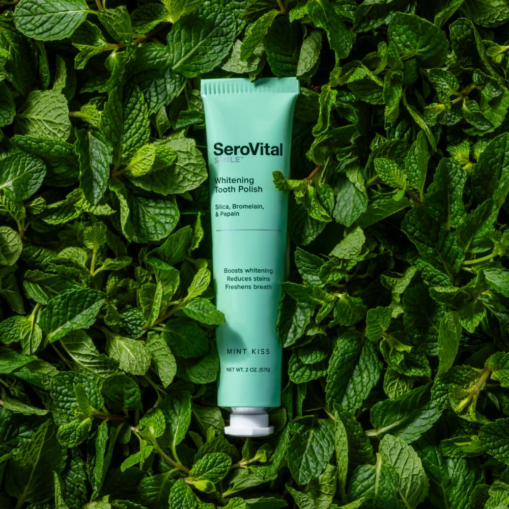 SeroVital Smile Whitening Tooth Polish — Gentle Stain Removal for Sensitive Teeth | Silica + Plant Enzymes | Formulated Without Fluoride | Mint Kiss Flavor | 2 oz.
