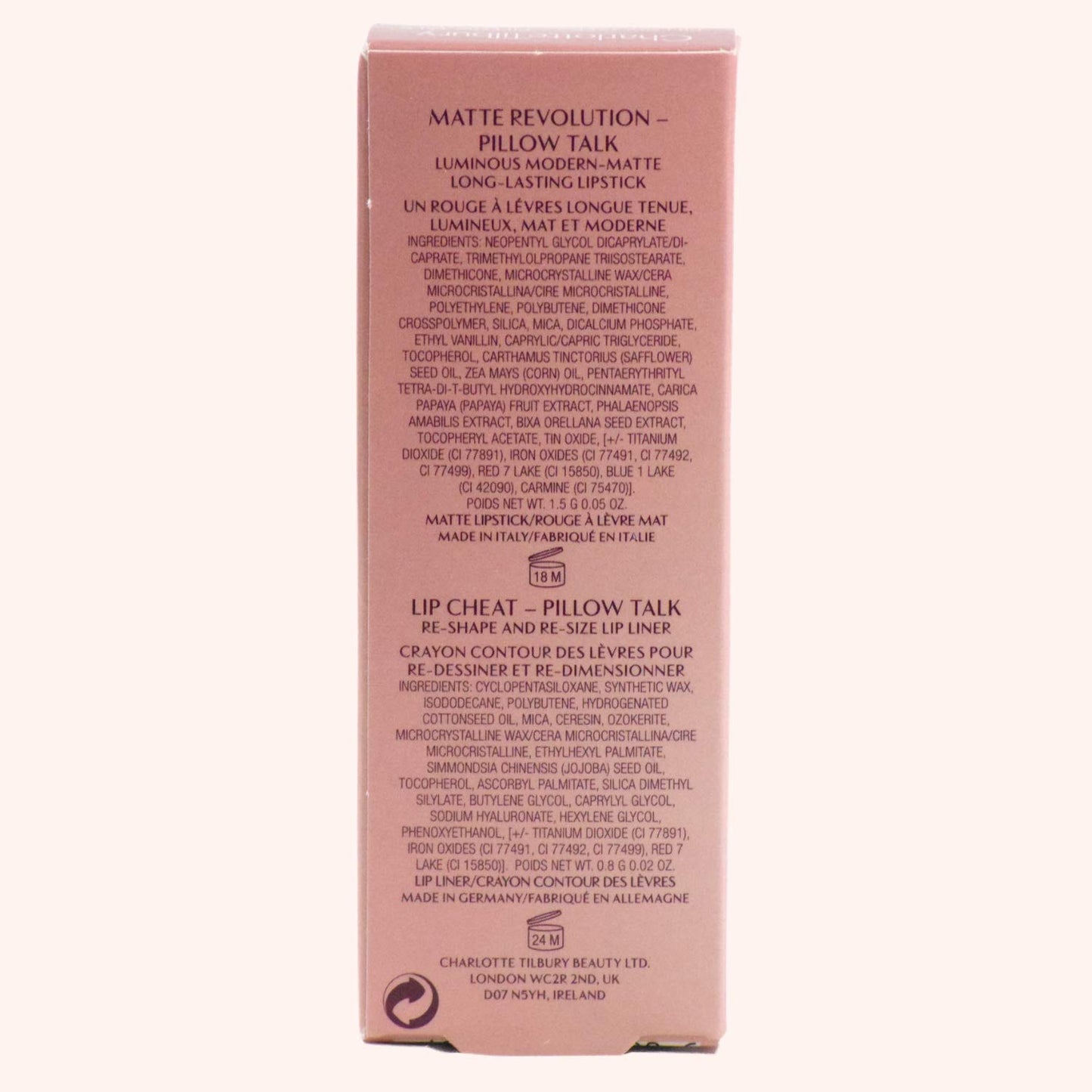 Charlotte Tilbury Pillow Talk Mini Matte Revolution Lipstick and Lip Cheat Lip Liner Mini Travel Size Duo Set