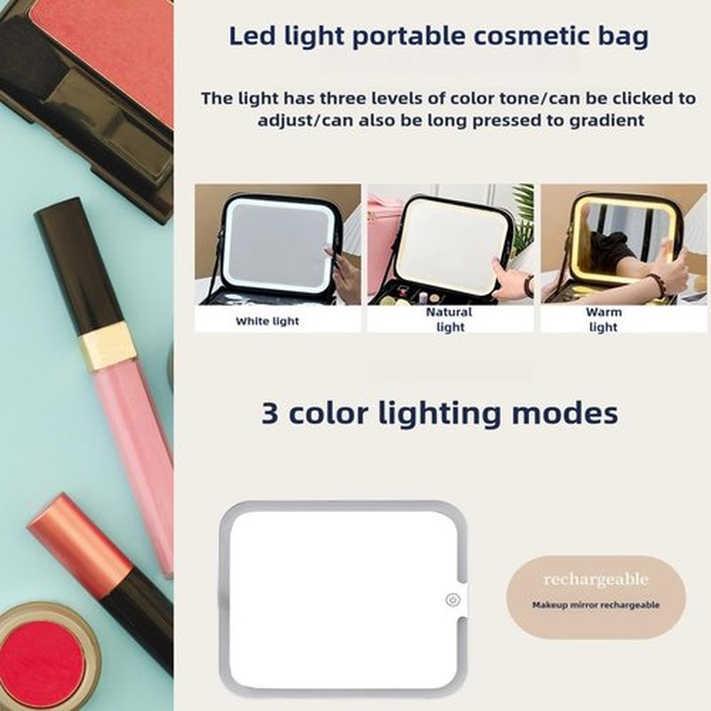 JXAUDEKK Large Capacity Travel Makeup Train Case with LED Mirror,Rechargeable LED Light for Makeup Cosmetic Case with Brushes Storage Organizer,Travel Box Cosmetic Bag for Women (white)