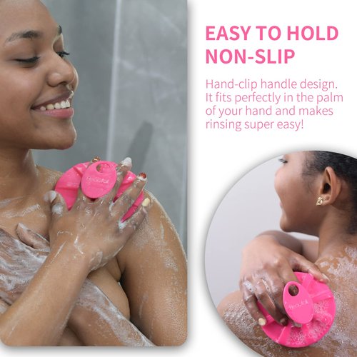 Silicone Body Scrubber 2 Pack Shower Bath Brush, More Hygienic Than Traditional Loofah, Lather Nicely, Long Lasting, Gentle Exfoliating for Women Men Baby Sensitive Skin, Rose+Green